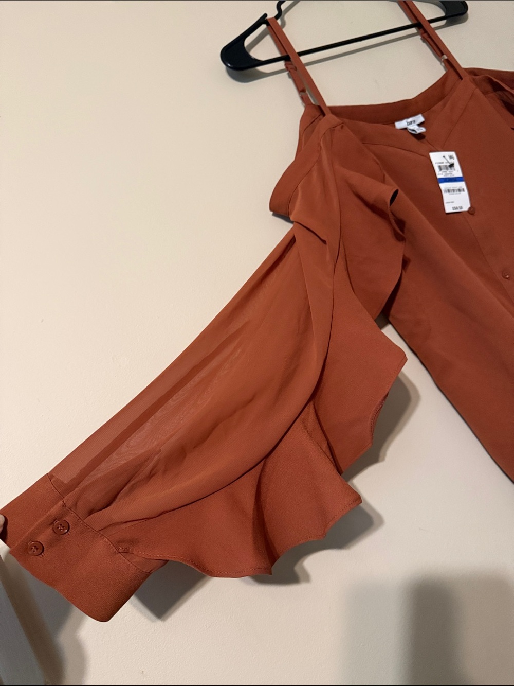 Bar III Rust Ruffle Cold-Shoulder Camisole - Picture 3 of 6
